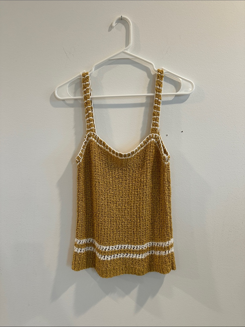 Anthropologie Mustard Crochet Camisole with White Trim